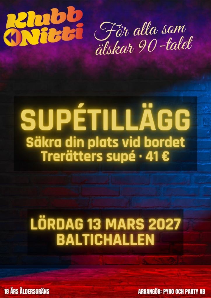Supétillägg – Klubb Nitti 13 mars 2027